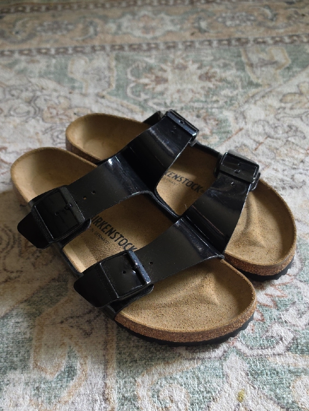 Birkenstock' Two-Strap Black Patent Sandals